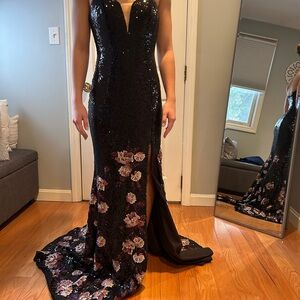 Ellie Wilde Black and Purple Sequin Maxi Dress